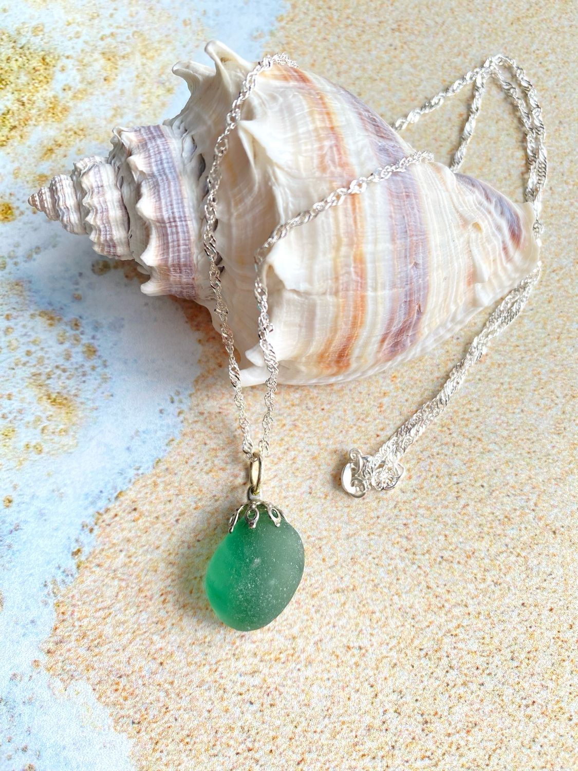 Beautiful Handmade Seaham Beach Teal Sea Glass Necklace Gift For Her, Stunning Teal English Sea Glass Necklace, Teal Sea Glass Pendant