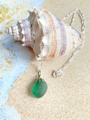 Beautiful Handmade Seaham Beach Teal Sea Glass Necklace Gift For Her, Stunning Teal English Sea Glass Necklace, Teal Sea Glass Pendant