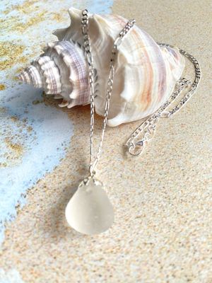 Beautiful Handmade Seaham Beach White Sea Glass Necklace Gift For Her, Stunning White English Sea Glass Necklace, White Sea Glass Pendant