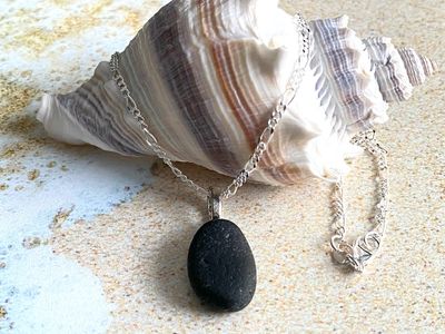 Beautiful Handmade Seaham Beach Black Sea Glass Necklace Gift, Genuine Black English Sea Glass Necklace, Minimalist Sea Glass Pendant