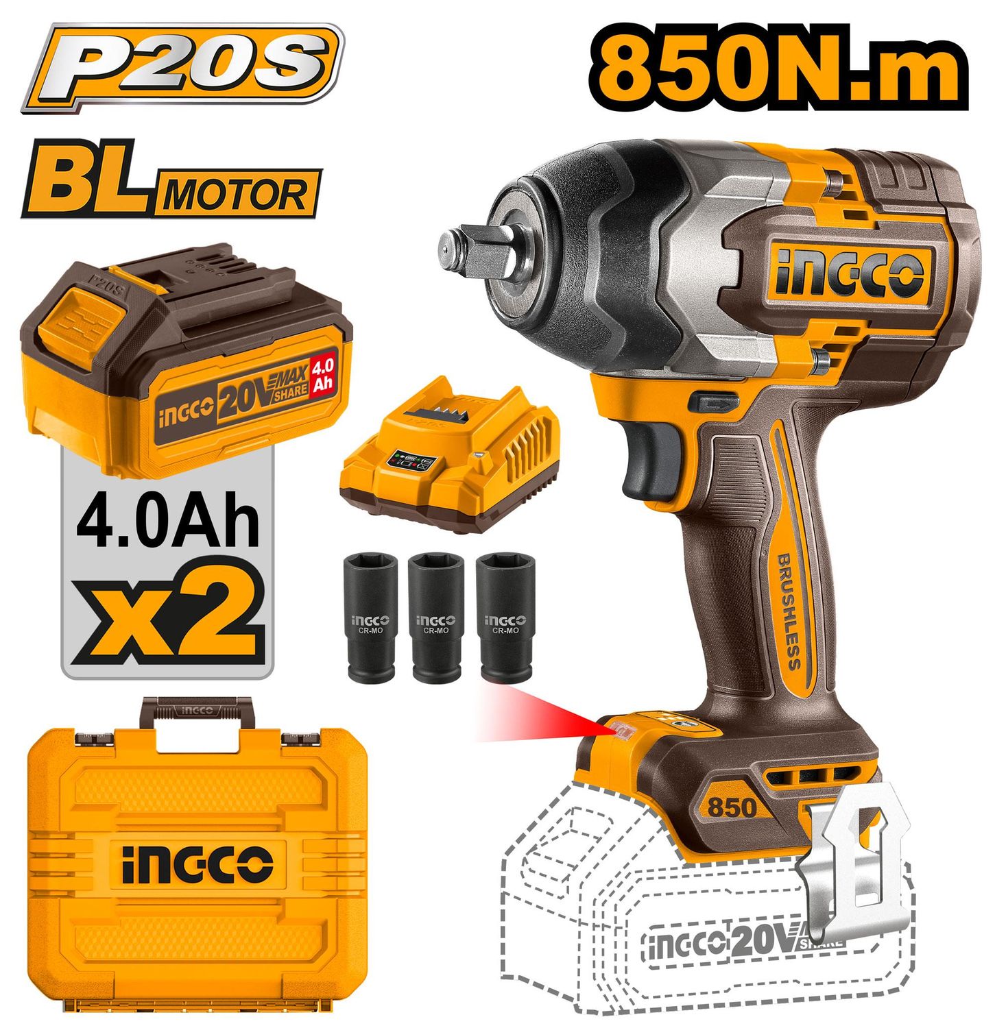 CIWLI2085 - Impact Wrench Li-ion Brushless Motor 850N.m