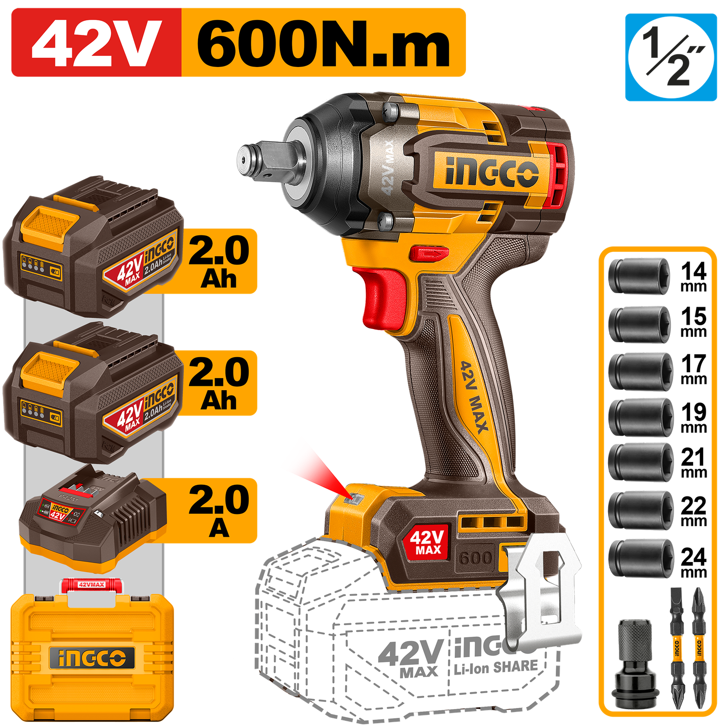 42V MAX Cordless Impact Wrench  Brushless 600 Nm - CIWLI42602