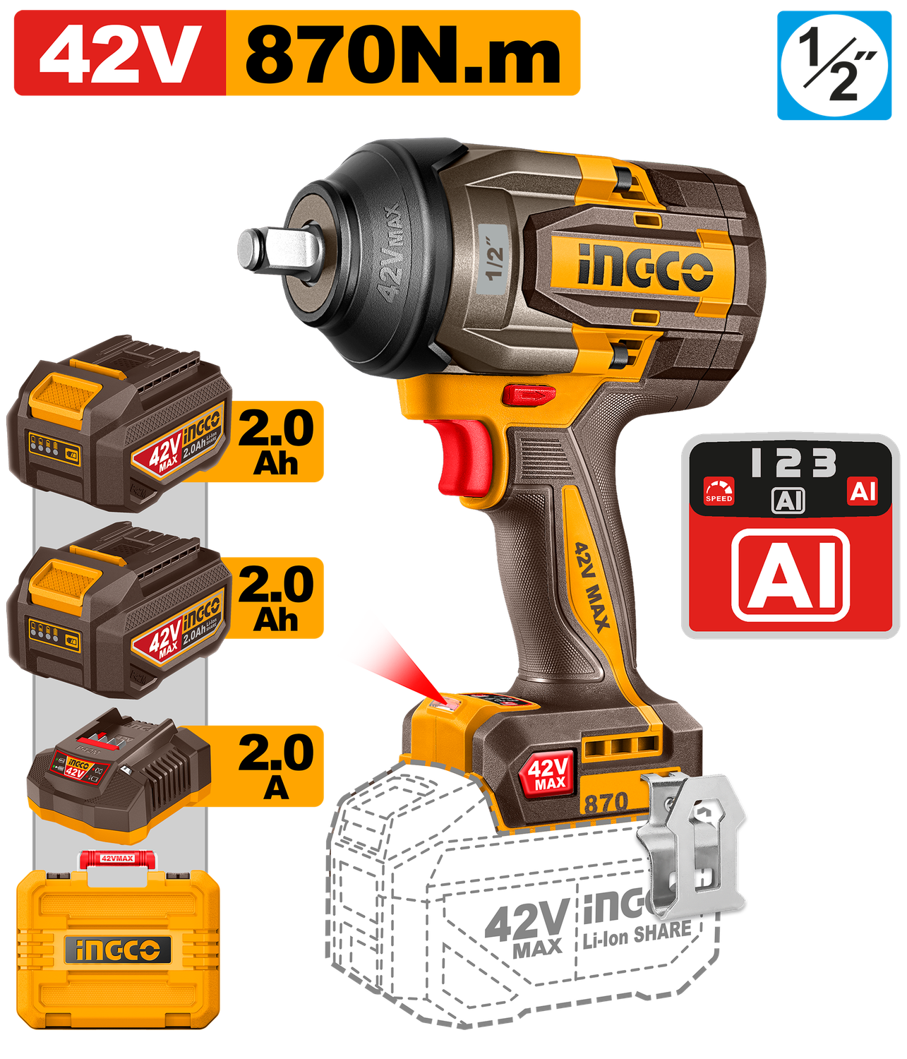 42V MAX Cordless Impact Wrench  Brushless 870 Nm - CIWLI42862
