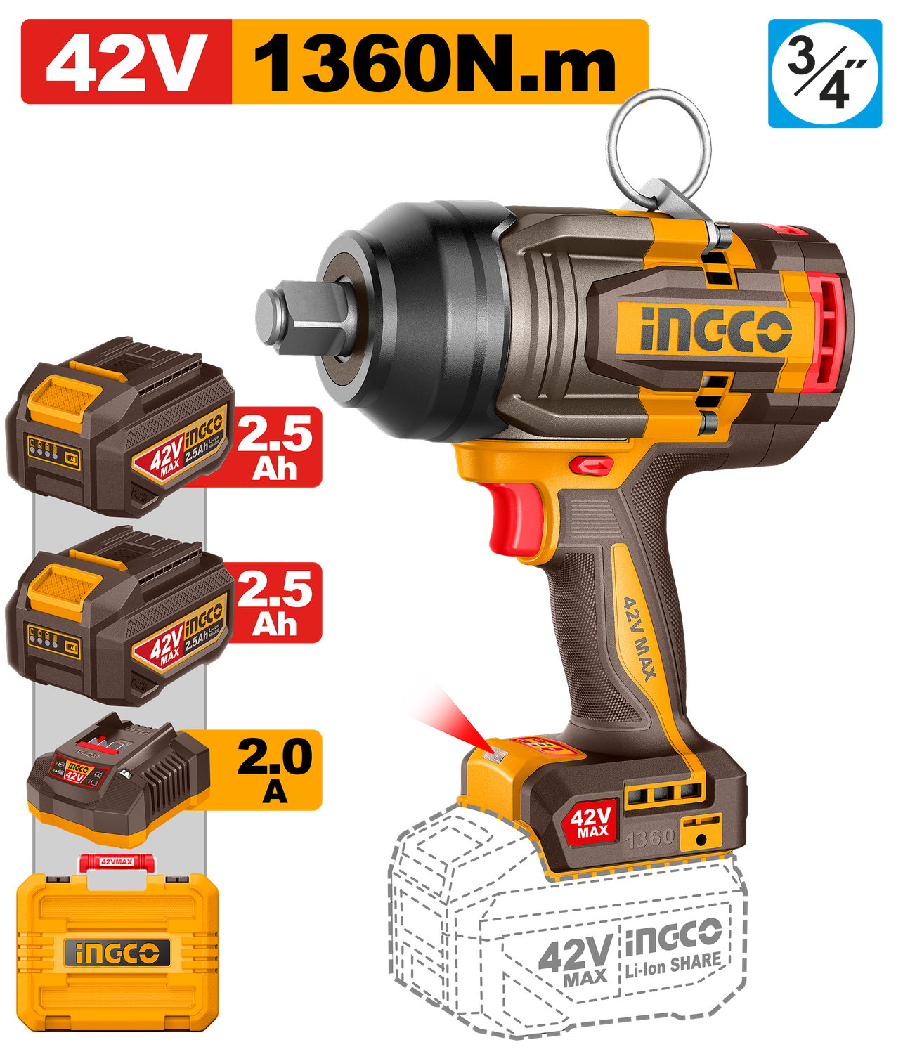 42V MAX Cordless Impact Wrench  Brushless 1360 Nm - CIWLI421362