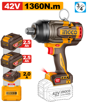 42V MAX Cordless Impact Wrench  Brushless 1360 Nm - CIWLI421362