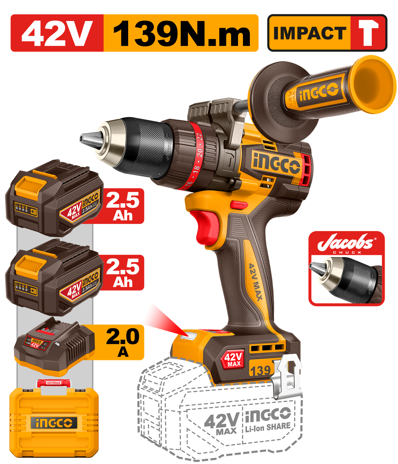 42V MAX Brushless Cordless Impact Drill 139 Nm - CIDLI4213982
