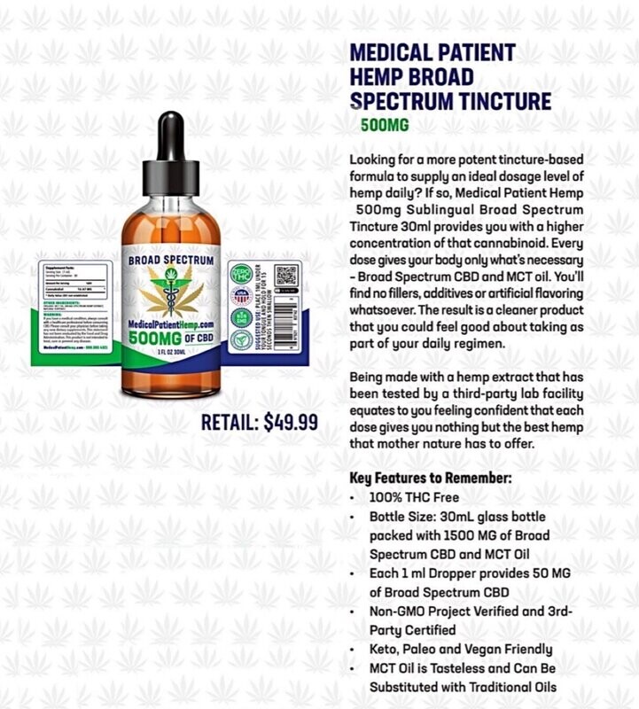 HEMP BROAD SPECTRUM TINCTURE w 500MG of CBD