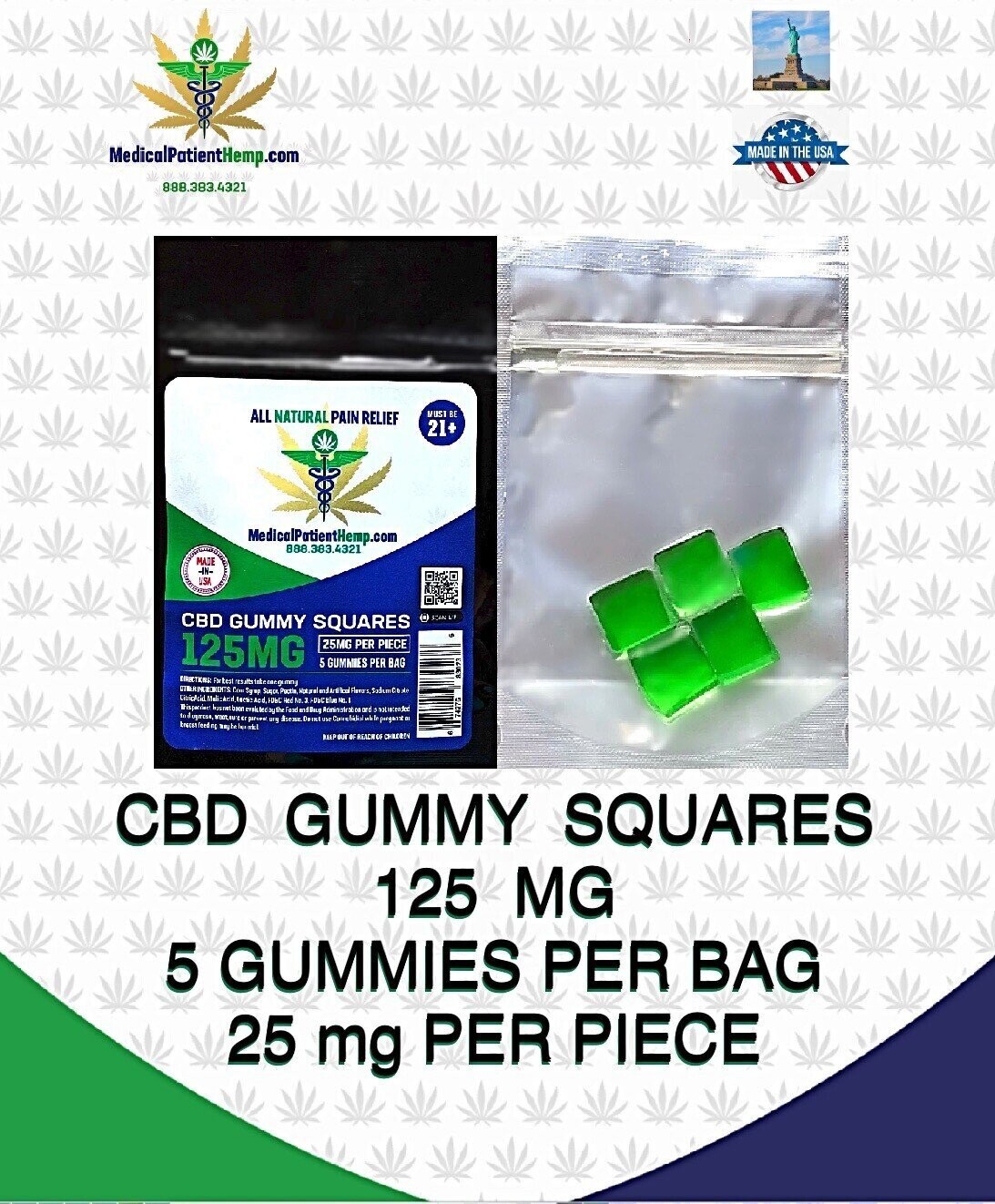 CBD Gummies- 125 MG p/pack -  Pain Relief Lemon/Line