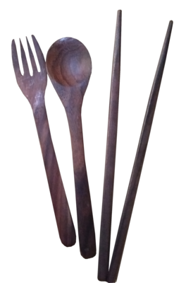 Set Alat Makan Kayu (Wooden Cutlery Set) + Free Blacu Pouch