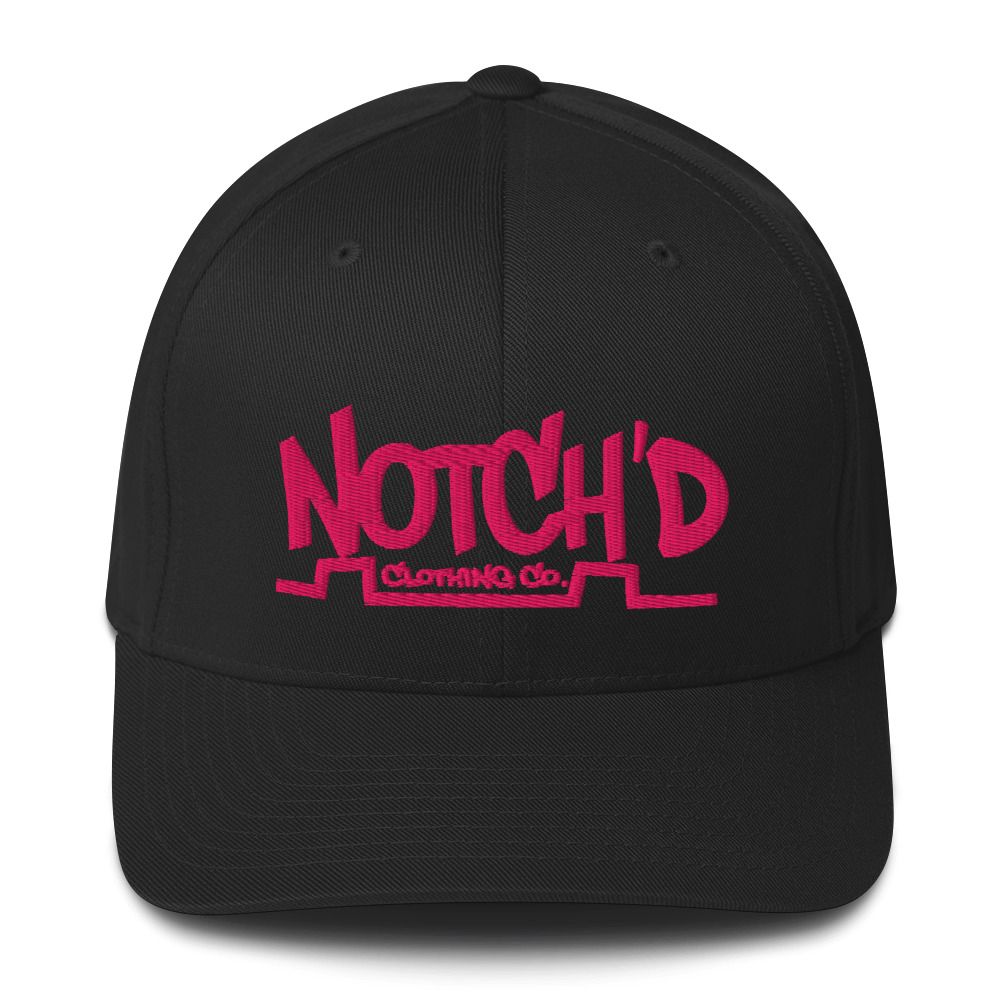 Big Logo Fitted cap Flamingo Pink Embroidery -10 Cap Color Options (Flexfit 6277)
