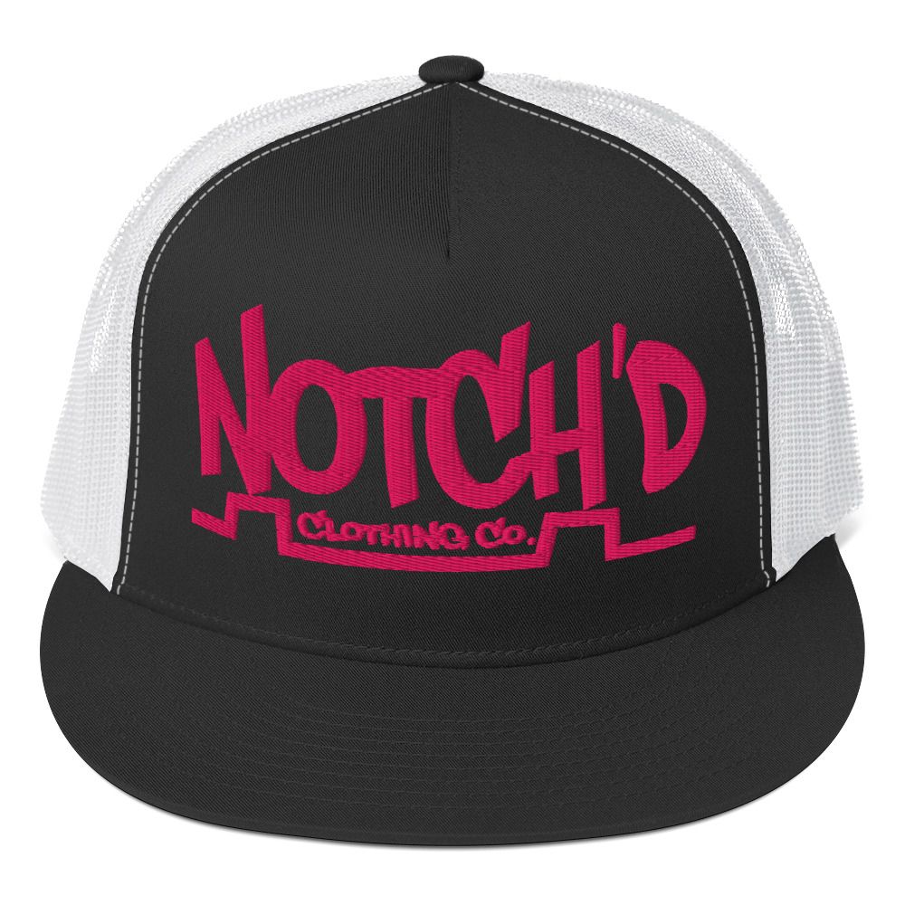Big Logo Flamingo Pink Embroidery Trucker Cap -12 Cap Color Combinations (Yupoong 6006)
