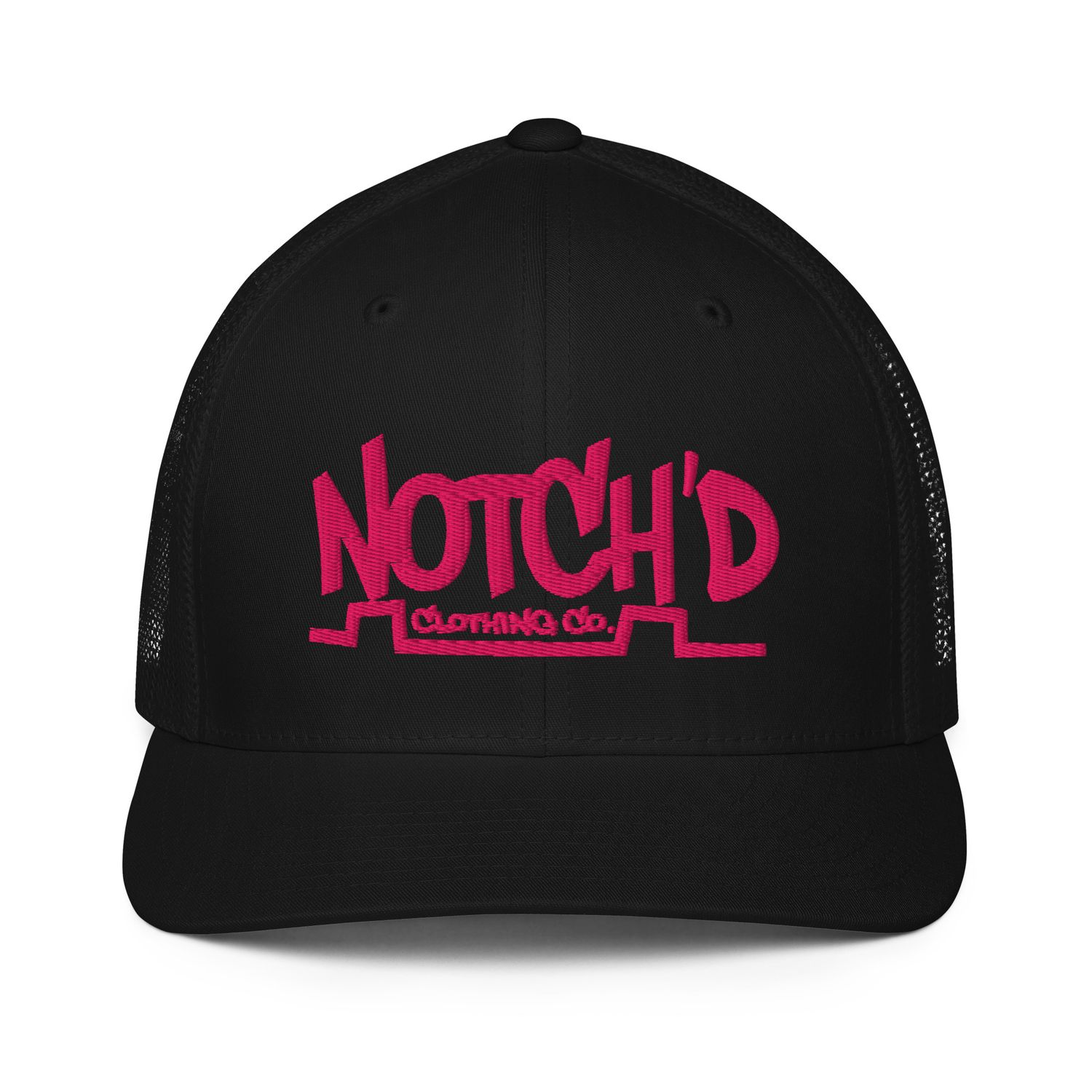 Big Logo Fitted Trucker Hat Flamingo Pink Embroidery -5 Hat Color Options (Flexfit 6511)