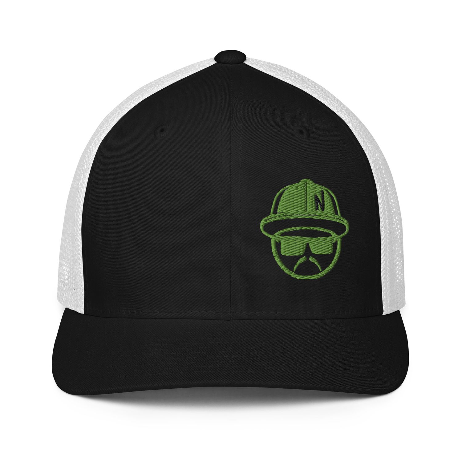 Lowguy Fitted Trucker Hat Kiwi Green Embroidery -5 Hat Color Options (Flexfit 6511)