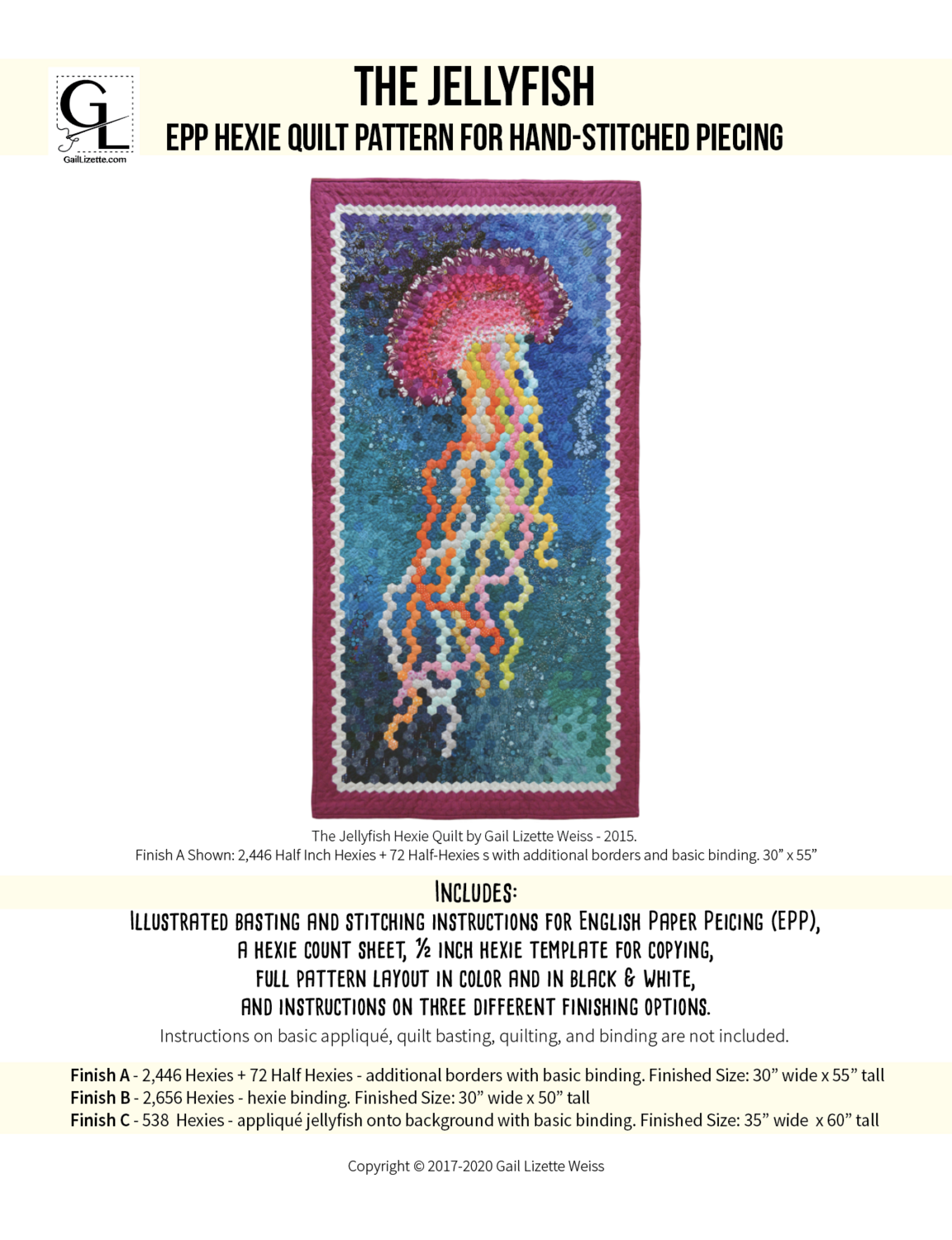 Jellyfish Hexie EPP Quilt Pattern - PDF Download