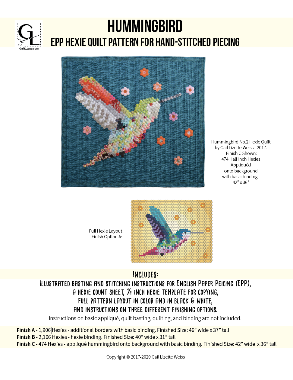 Hummingbird Hexie EPP Quilt Pattern - PDF Download