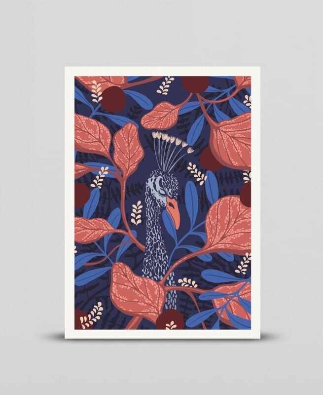 Mini print Hiding Peacock
