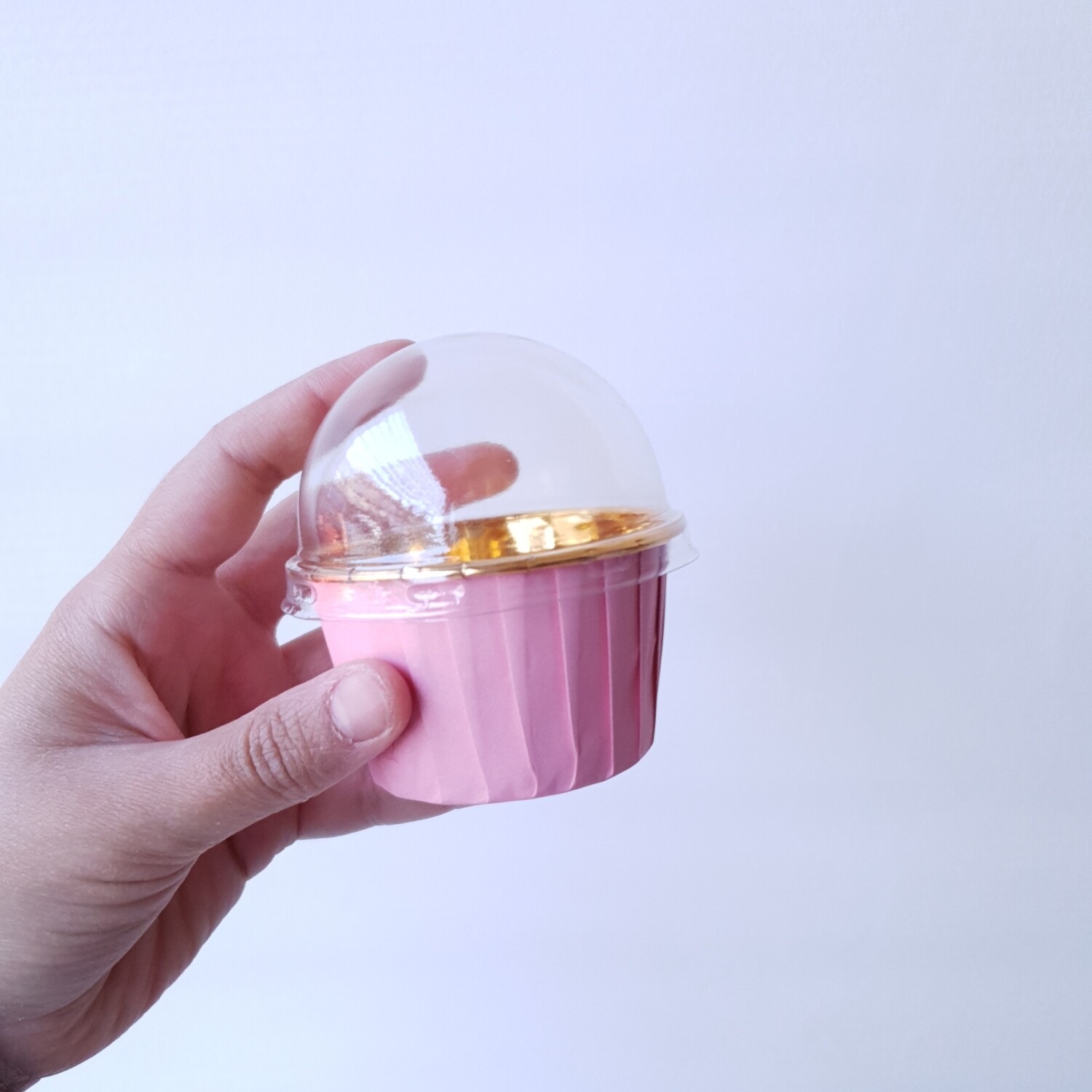 Pink with Gold Rim Cupcake Cups with Dome Lid