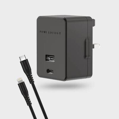 Powerology Ultra-Quick 32W PD Wall Charger with 4ft/1.2m USB-C to Lightning Cable