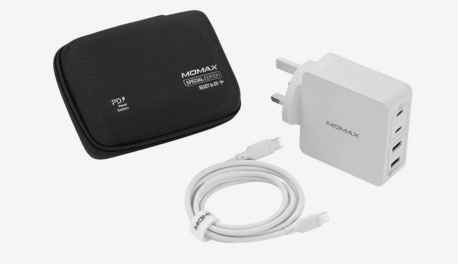 MOMAX TRAVEL KIT CASE+PD CHARGER 1.2M CABLE WHITE 