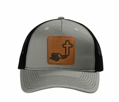 CP Cross and Flag Leather Patch Mesh Back Hat, Color: Grey/Black