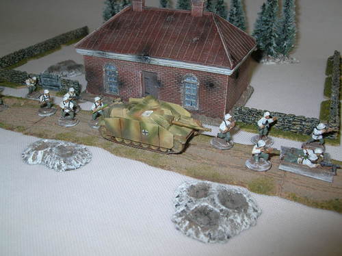 Battle-damaged urban brick house