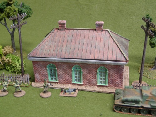 Urban brick house, tin roof, dormers