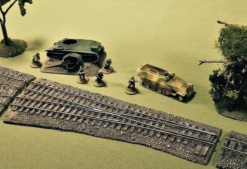 Left hand railroad switch with roadbed