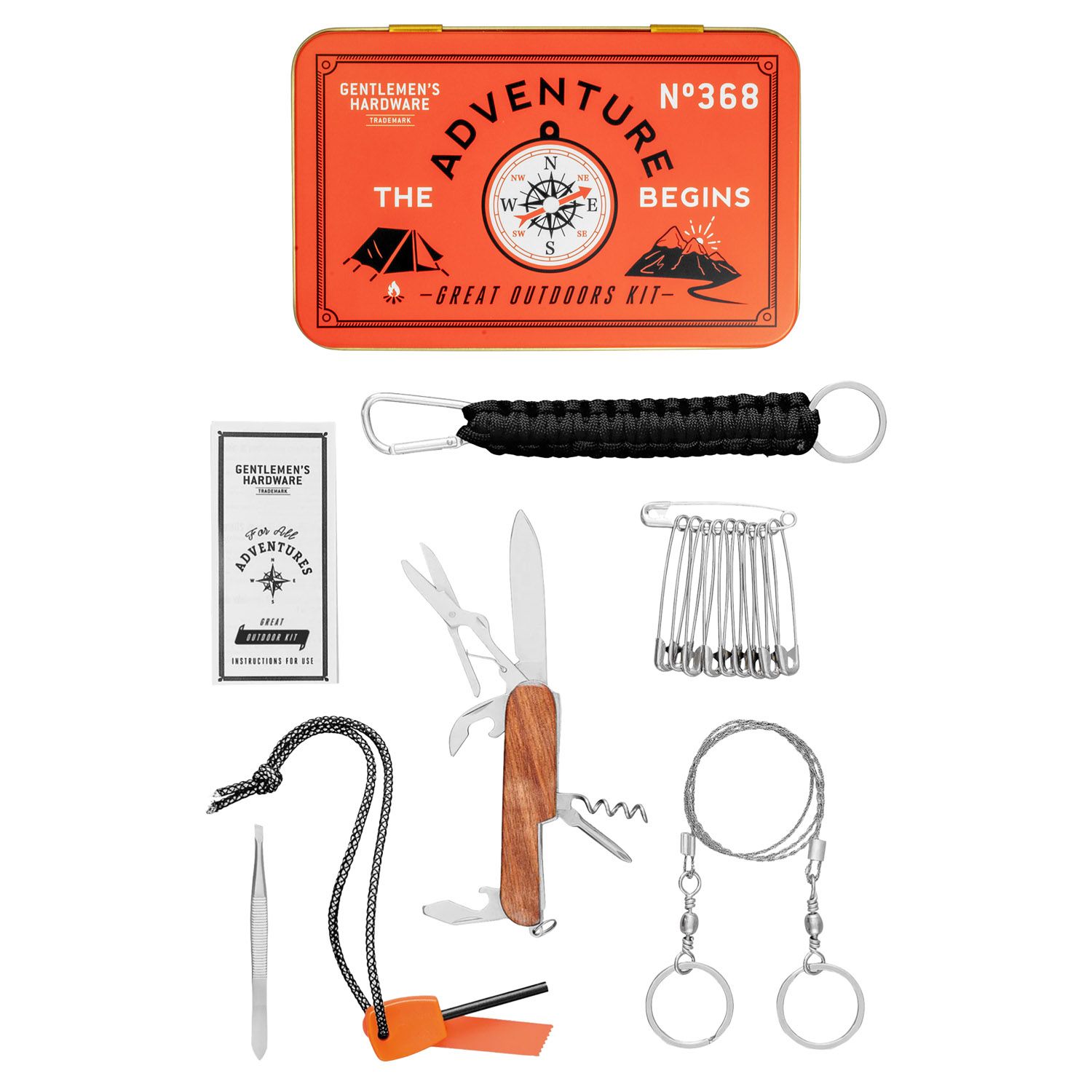 15-pc. Gentlemen's Hardware - The Great Outdoors Tin-Cased Multi-Tool Survival Kit