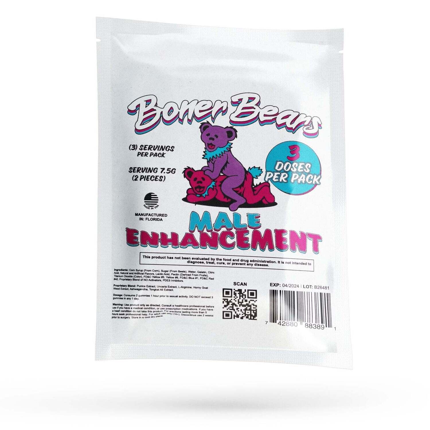 BONER BEARS MALE ENHANCEMENT GUMMIES 20 Packs 3 Doses Per Pack