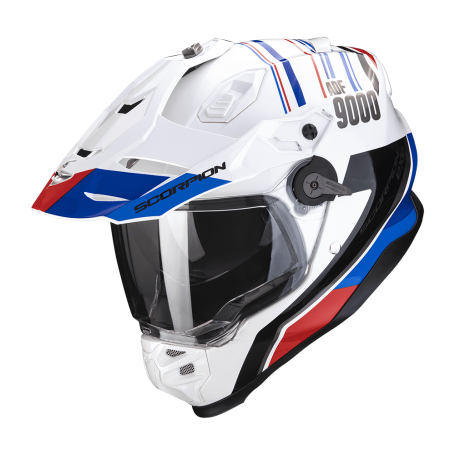 CASCO SCORPION ADF-9000AIR DESERT BLANCO AZUL ROJO