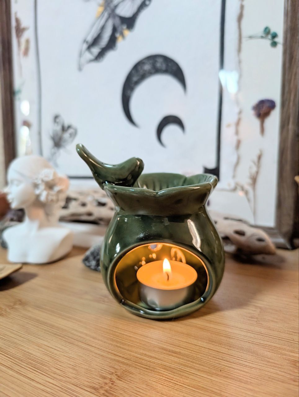 Brûle-parfum | Oiseau - Fleur Vert
