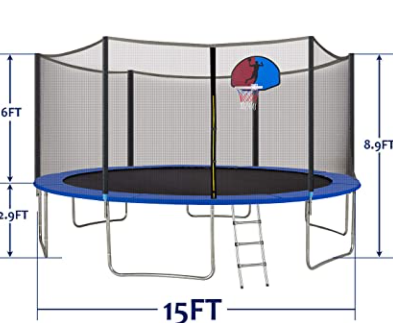 AMGYM 10 12 14 15 16 FT Trampoline Safety Enclosure Net Combo Bounce Jump for Kids Outdoor with Spring Pad Waterproof Jump Mat &amp; Ladder