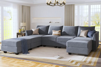 HONBAY Modular Sectional Sofa U Shaped Couch Reversible Sofa Couch with Storage Seat, Bluish Grey