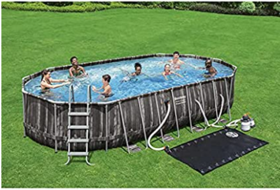 Bestway Power Steel 22’ x 12’ x 48’’ Above Ground Oval Pool Set w/Ladder, Cover, Filter Pump, Replacement Cartridge, Repair Patch