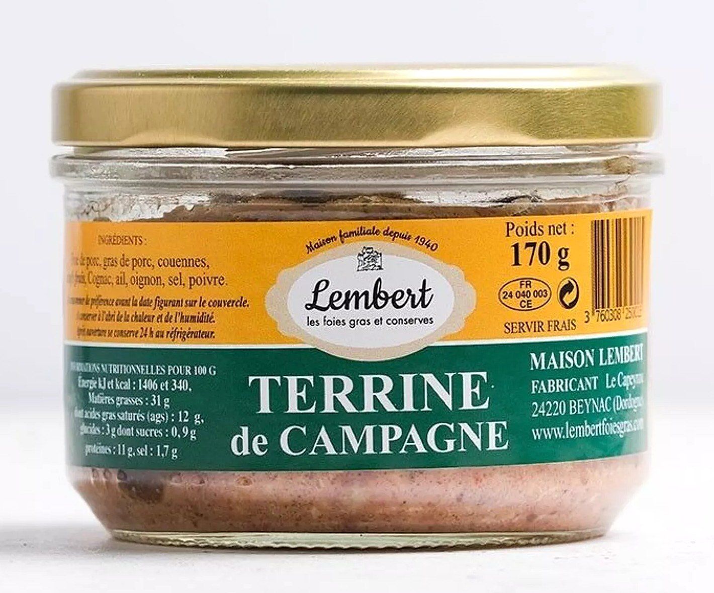 Terrine de campagne Porc et Cognac - 170g
