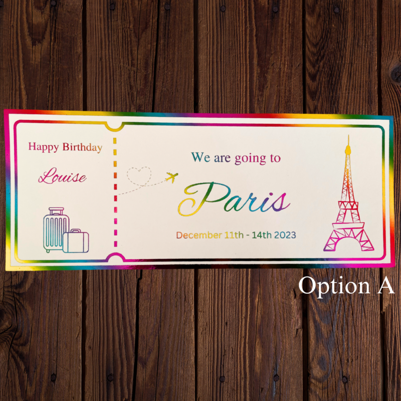 Holiday or Getaway - personalised ticket