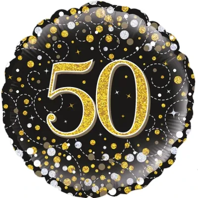 Happy 50th Birthday Black &amp; Gold Champagne Fizz