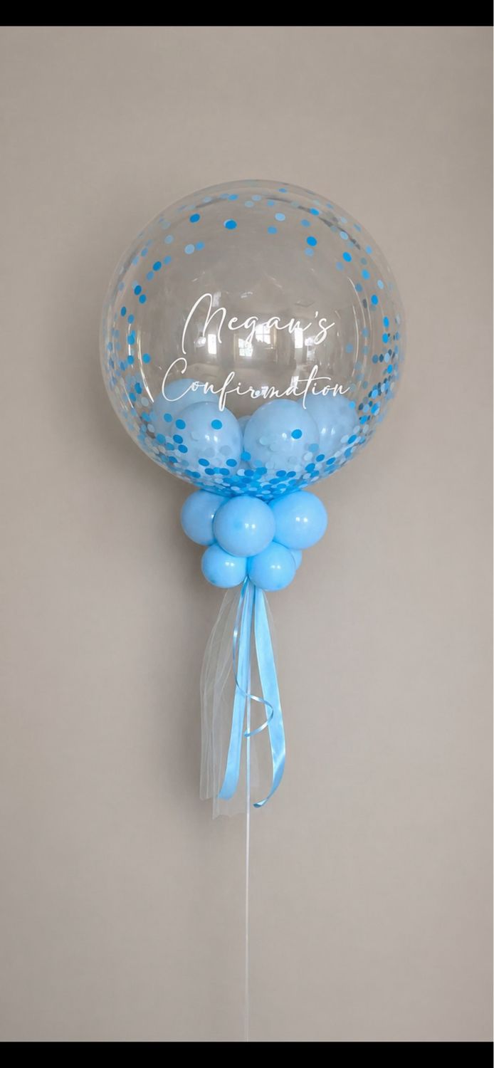 Blue confetti - Personalised 24" bubble balloon