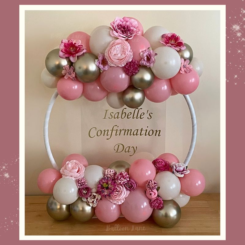 Personalised floral balloon tabletop display