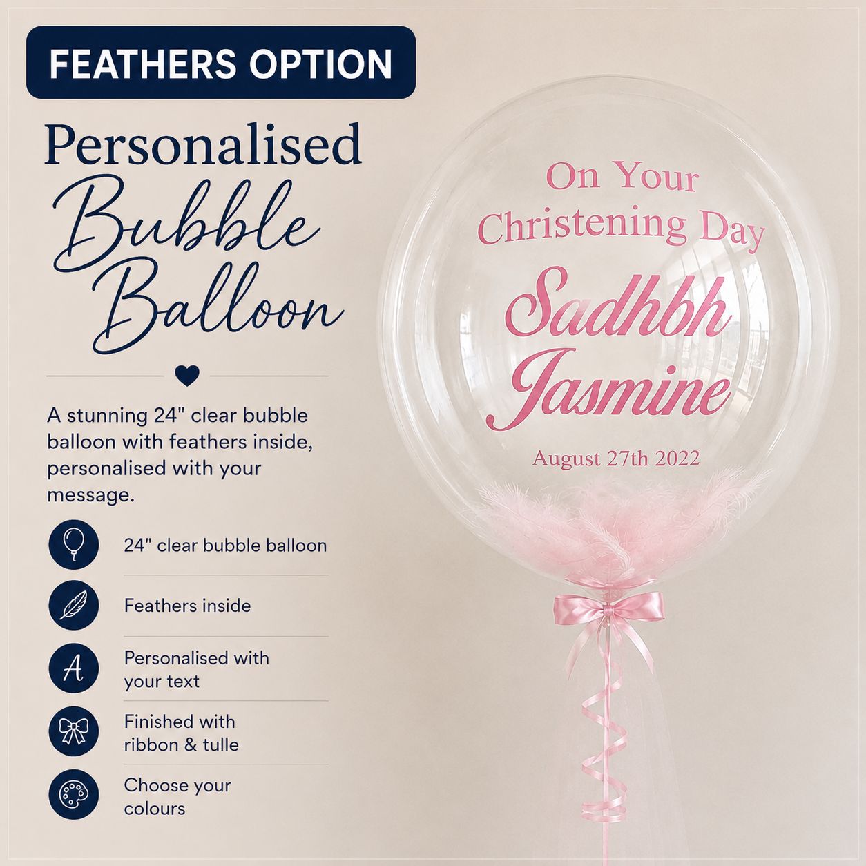 Personalised bubble balloon with feathers