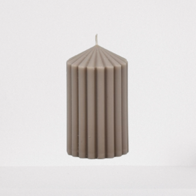 Ribbed pillar candle small- greige