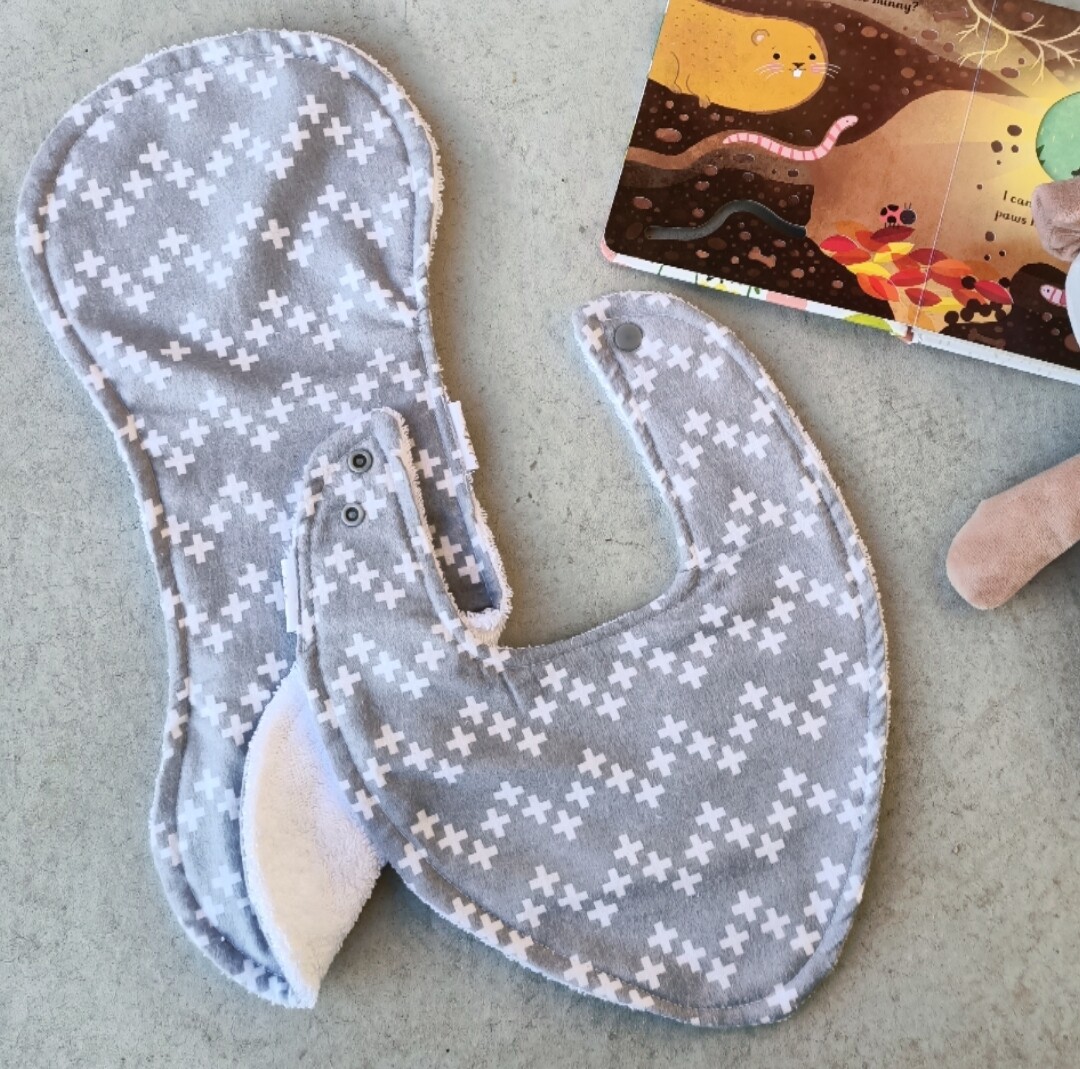 Grey crosses bib and/or burp cloth