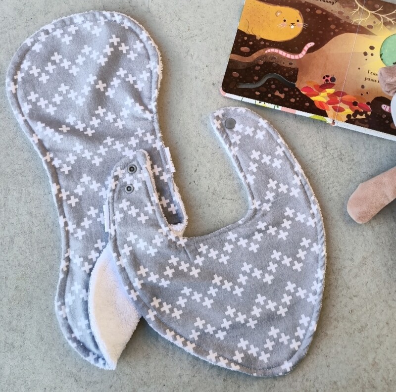 Grey crosses bib and/or burp cloth