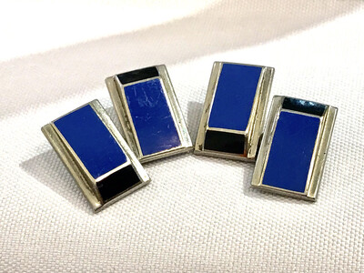 Paar Manschettenknöpfe Art Deco Onyx Lapislazuli Deutschland um 1930 verchromt, vernickelt Firmenstempel K&amp;N, tolles Design