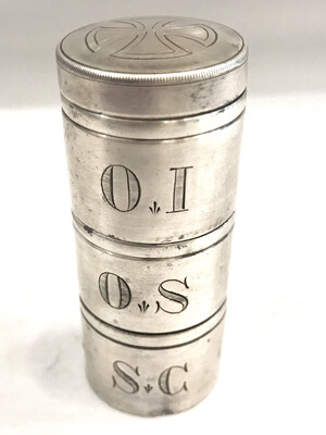 Silber 950 Frankreich um 1850 3 teilige Dose Salbung religiös christlich katholisch Ritual Krankensalbung letzte Ölung, last ointment silver box 3 compartments French catholic christian