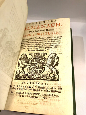 Almanac Yearbook Calendar Book 18th Century Stichtse Netherlands Utrecht 1793 Parchment Parchment (a total of 10 almanacs of different ages)
