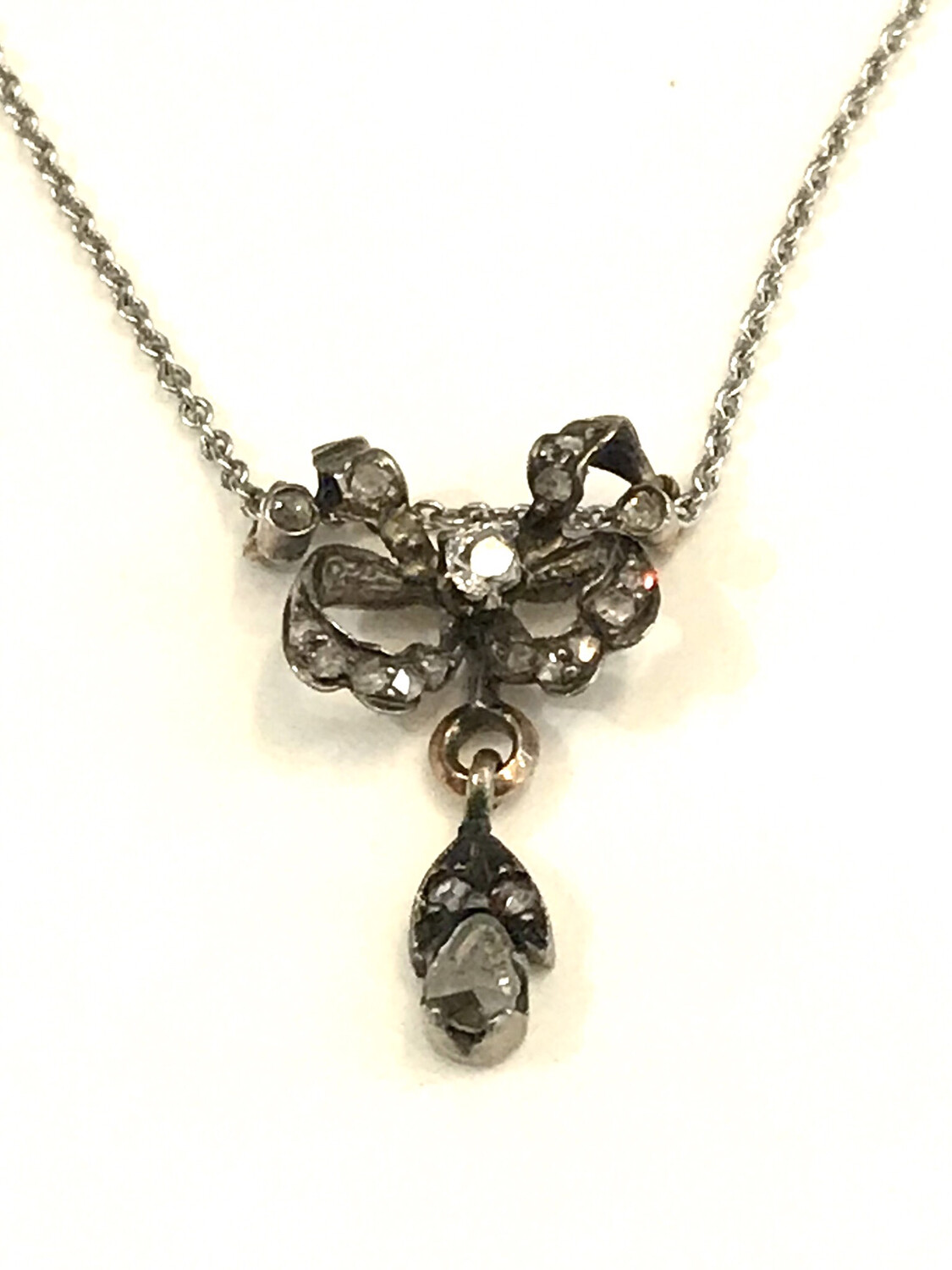 Collier Halskette Diamanten Diamantrosen Altschliff Diamanten 585 Gold Silber um 1900