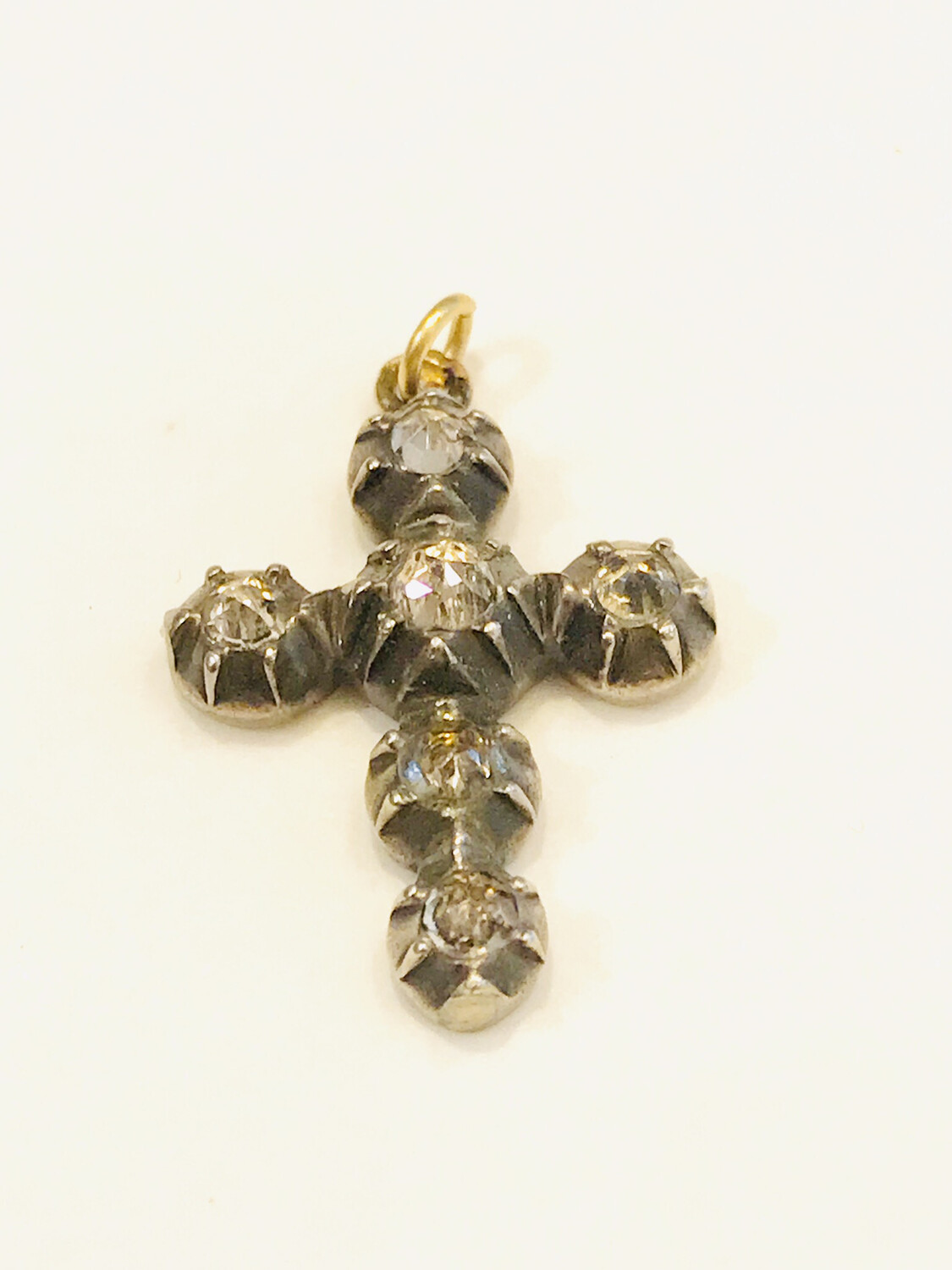 Antikes Kreuz Anhänger um 1840 Frankreich 19.Jahrhundert Gold/ Silber Spinell Rosenschliff