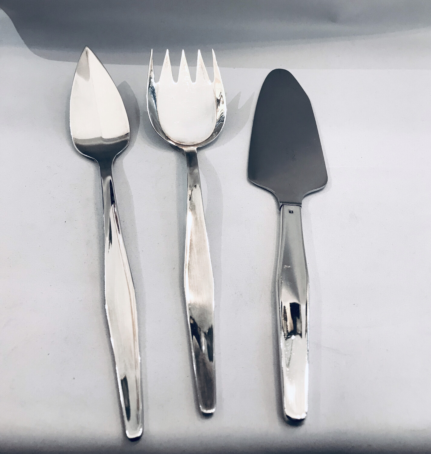 Christofle Orly 3 Vorlegeteile Fischgabel Fischheber Heber um 1960 versilbert Design Lino Sabattini
