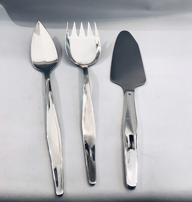 Christofle Orly 3 Vorlegeteile Fischgabel Fischheber Heber um 1960 versilbert Design Lino Sabattini